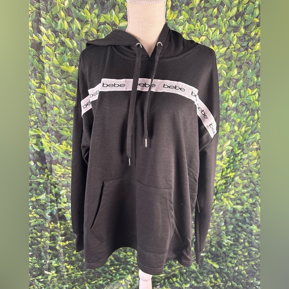 bebe Tops - Bebe Sport Black Hoodie Logo Stripe Breathable Women’s 2X Super Comfy